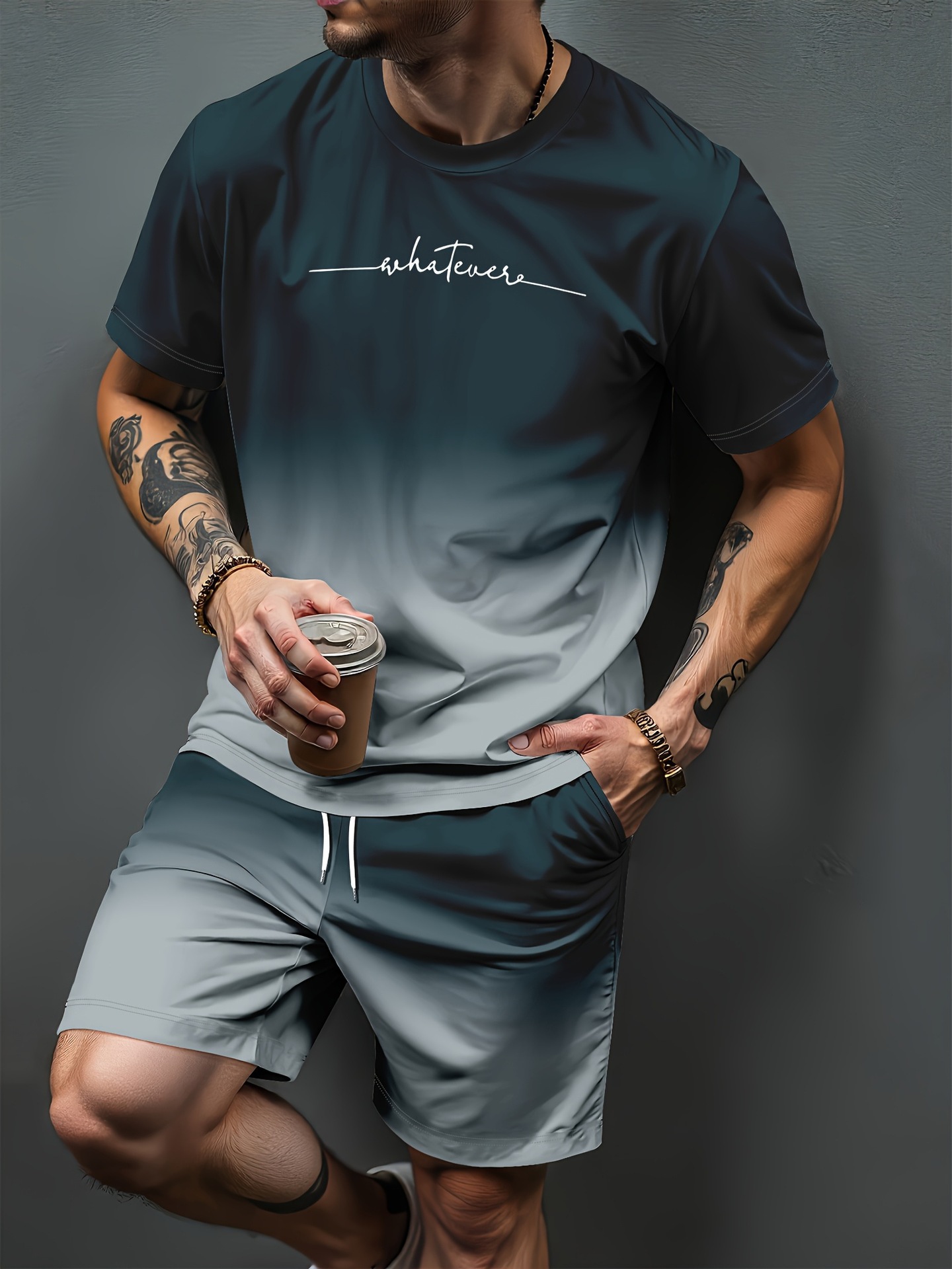 Summer Clothing Sets Women - グラデーション文字パターン 3D プリントジャージ男性女性カジュアル半袖 Tシャツショーツセット 2 個スポーツウェアスーツ男性服