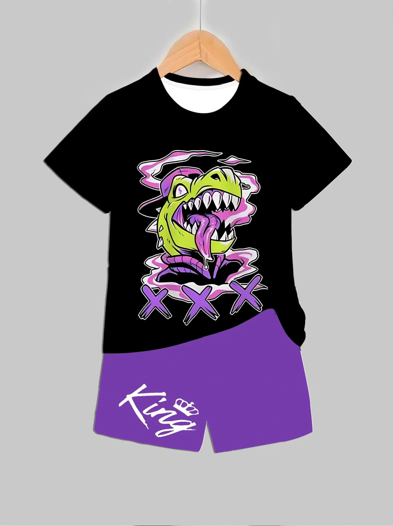 Summer Clothing For Girls - 新しい恐竜プリント衣装トップス + ショーツ 2 個夏用男の子女の子服セット 2
