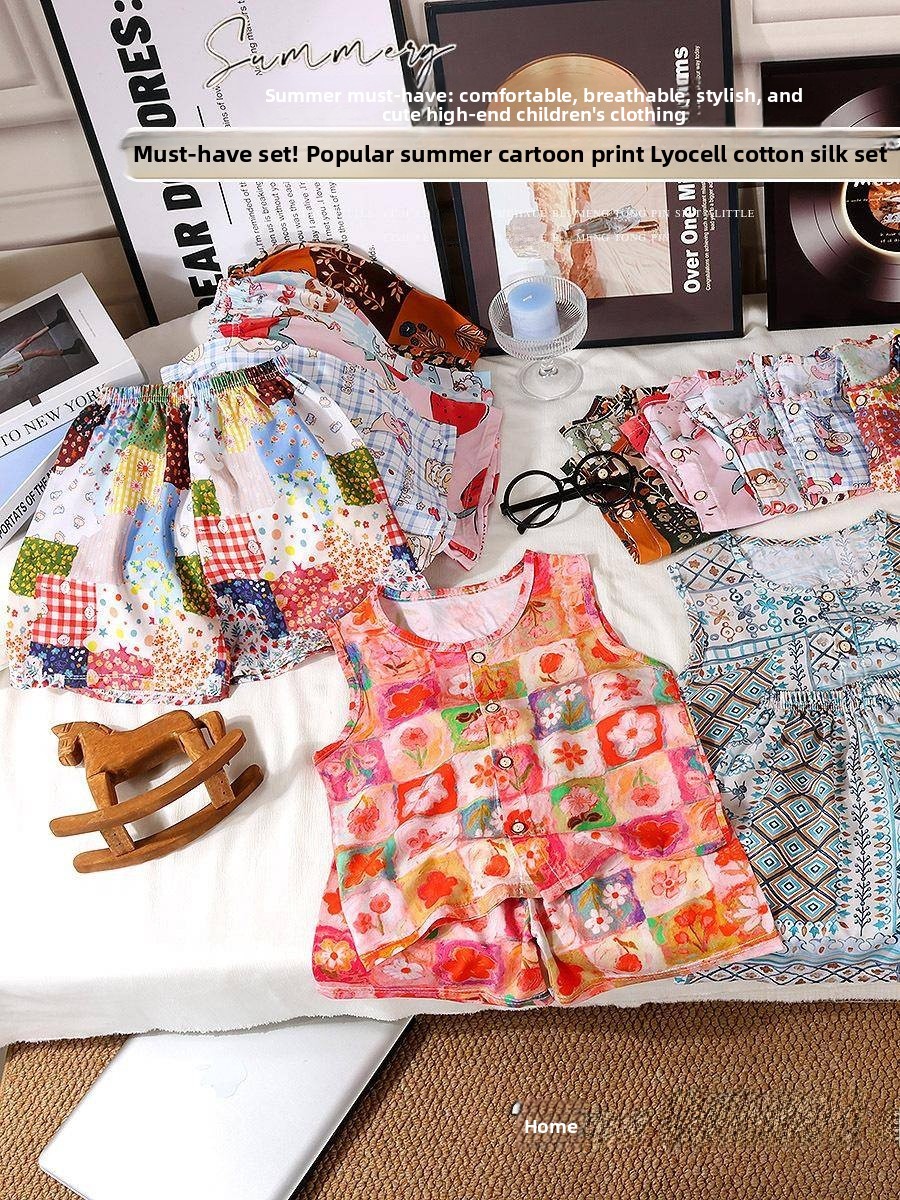 Summer Clothing For Girls - 女の子の夏の綿シルクベストショーツセットカジュアル通気性ノースリーブトップボトムスツーピーススーツホーム快適な服