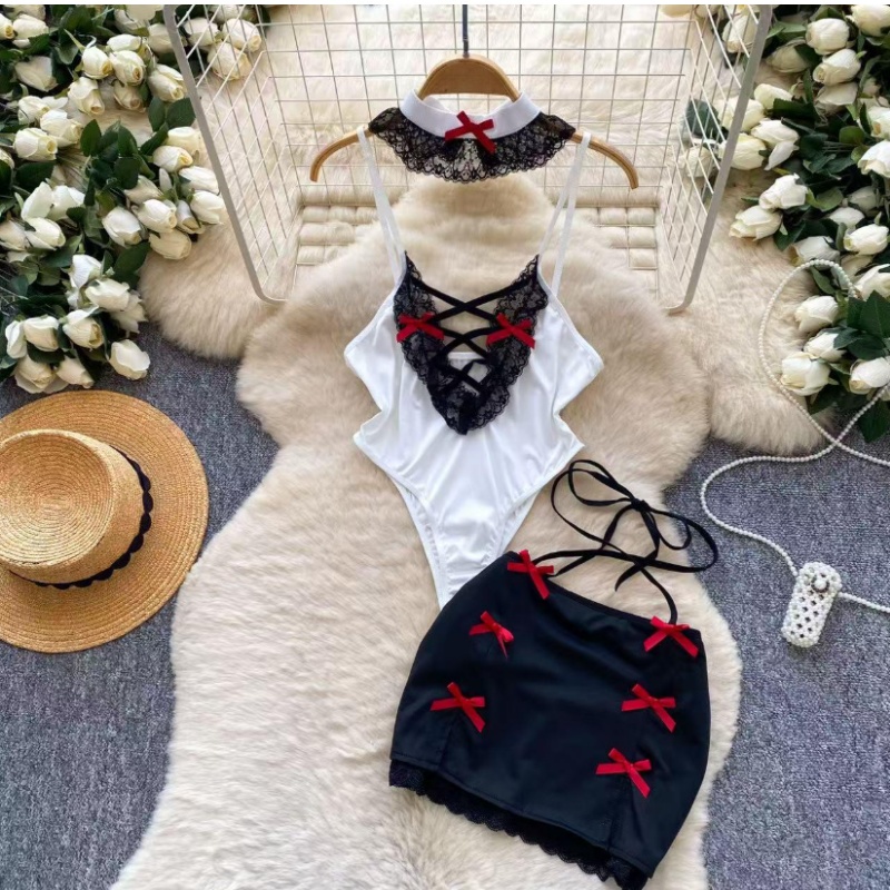 Summer Clothing Model - 女性 2 ピースセット中空バックレスディープ V ワンピースボディスーツスカート付き衣装ヴィンテージ Y2k