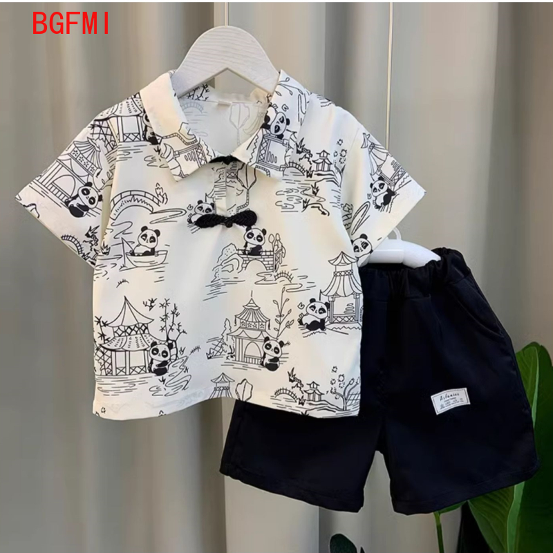 Summer Clothing Drawing For Kids - 女性と子供のためのhanfuウォッシュプリントスーツ,半袖シャツとショーツのセット,10代の男の子のための細かい印刷服,新しい,2個