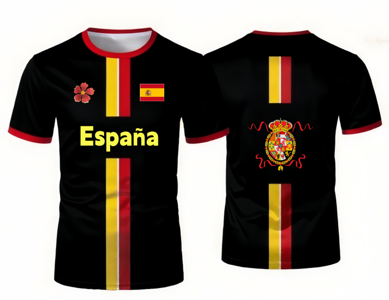 Summer Clothing In Spanish - 2026年スペインサッカーユニフォーム柄Tシャツ、シャンゴ3Dスポーツトレンドカジュアルトップレベルメンズウェア