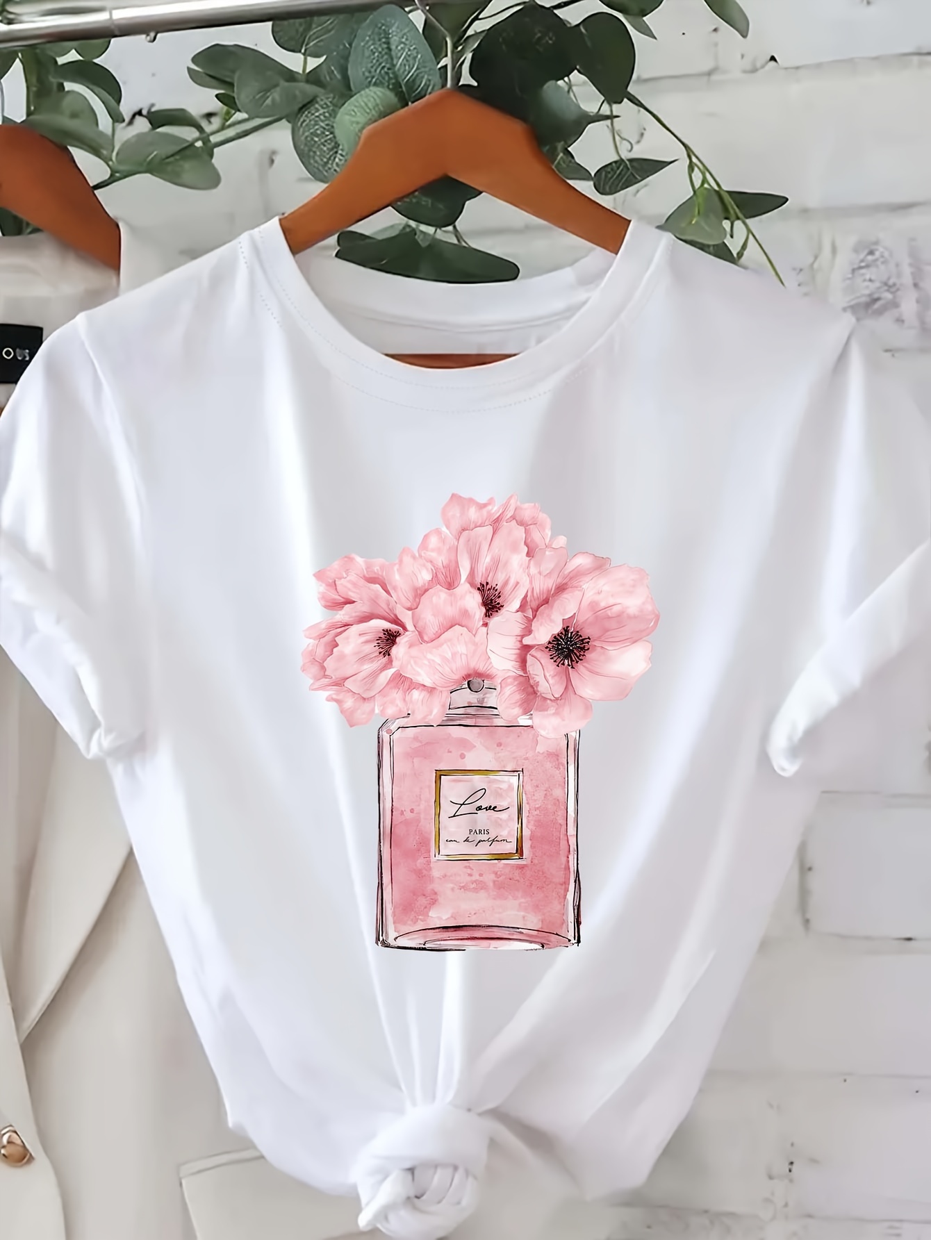 Summer Clothing In Paris - 女性の花柄 Tシャツパリフラワーデザインカジュアルクルーネック半袖トップファッション原宿かわいい Tシャツ Y2K 服