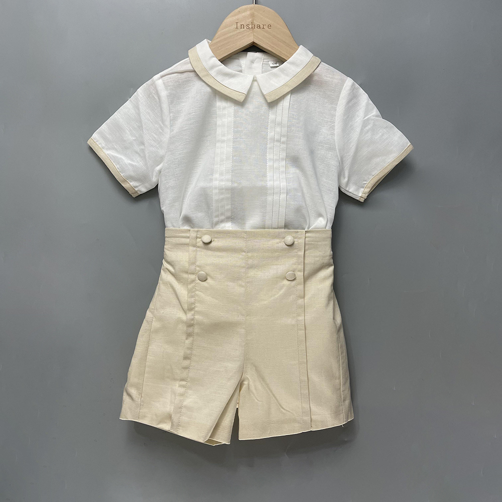 Summer Clothing In Spanish - 子供のブティック服,スペイン語の衣装,綿とリネン,半袖,通気性のあるベビースーツ,2個
