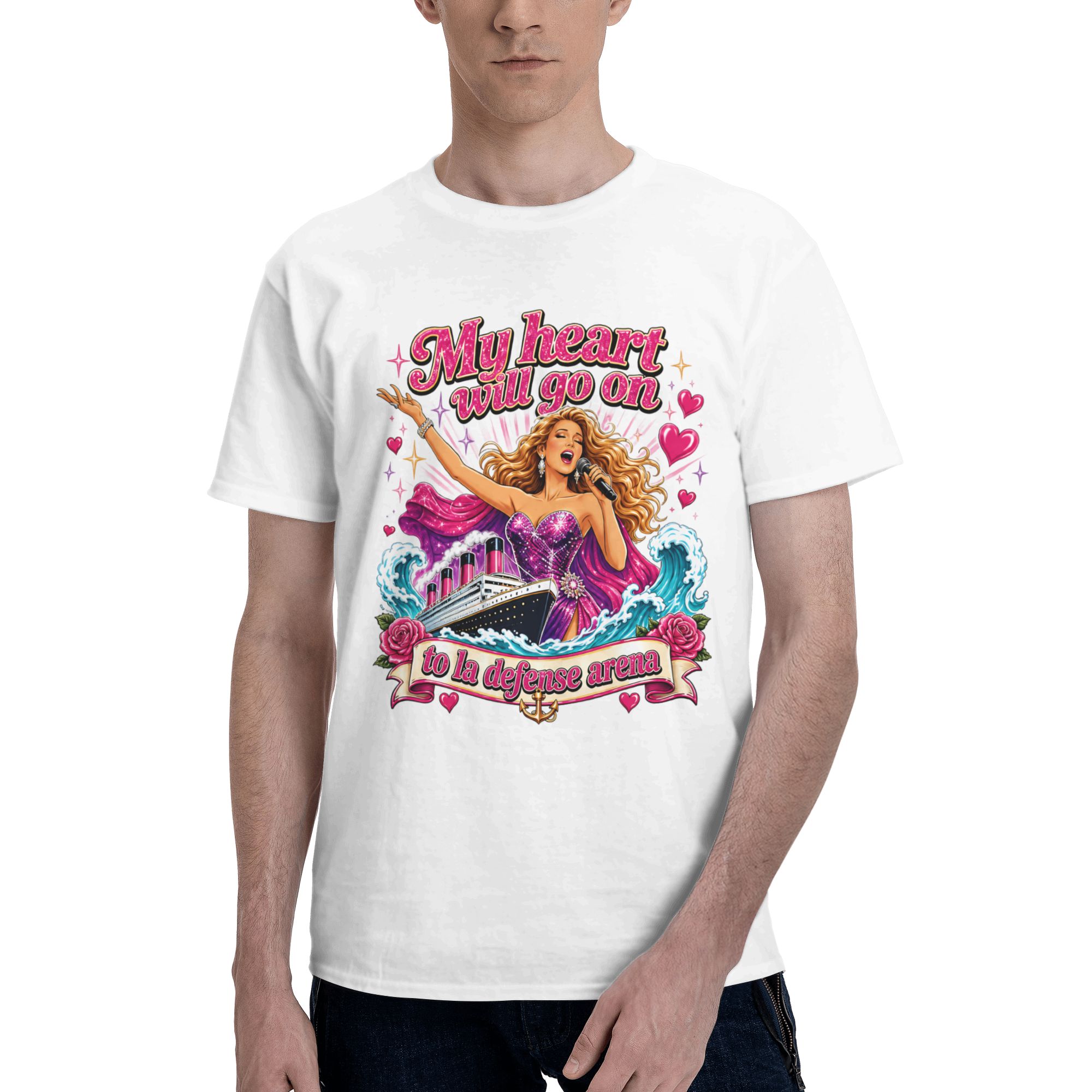 Summer Clothing In Paris - メンズ セリーヌ・ディオン パリ・コンサート2026 Tシャツ。純綿素材、面白いデザインの半袖、ラウンドネック、夏用Tシャツ。