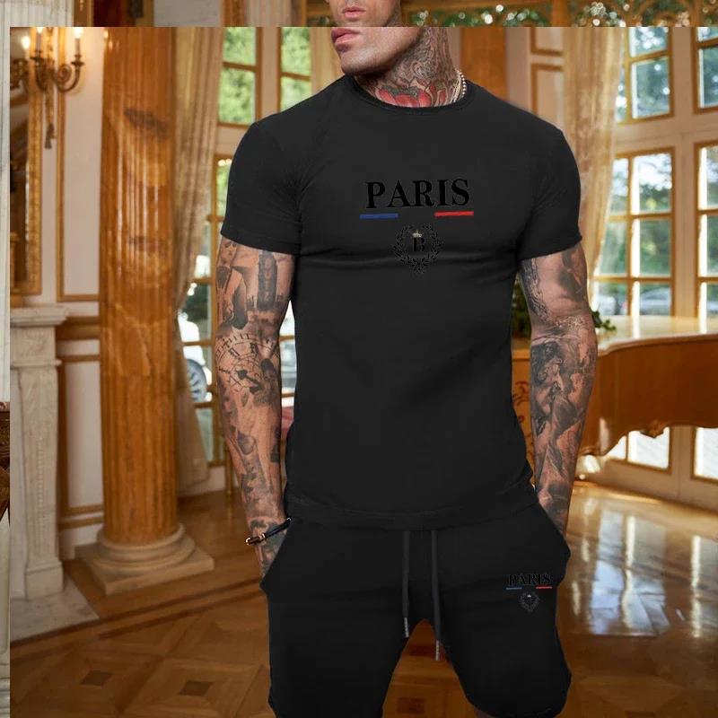 Summer Clothing Model - メンズモデルプロモーションサマーメンズファッション半袖Tシャツ＋ショートパンツセット - ツーピースセット - スポーティー＆カジュアルウェア