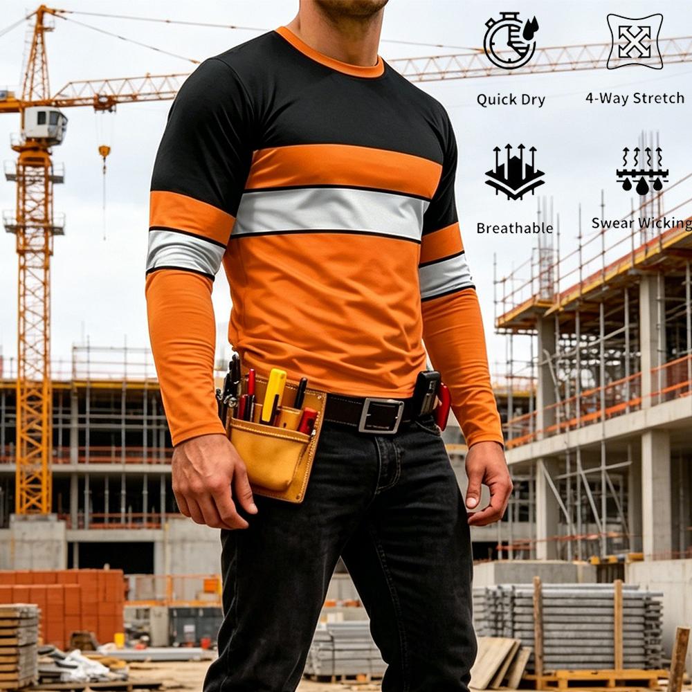 Summer Clothing Trends - 秋の高品質明るい色のストライプ作業服メンズ長袖 Tシャツ通気性カジュアル O ネック安全作業服