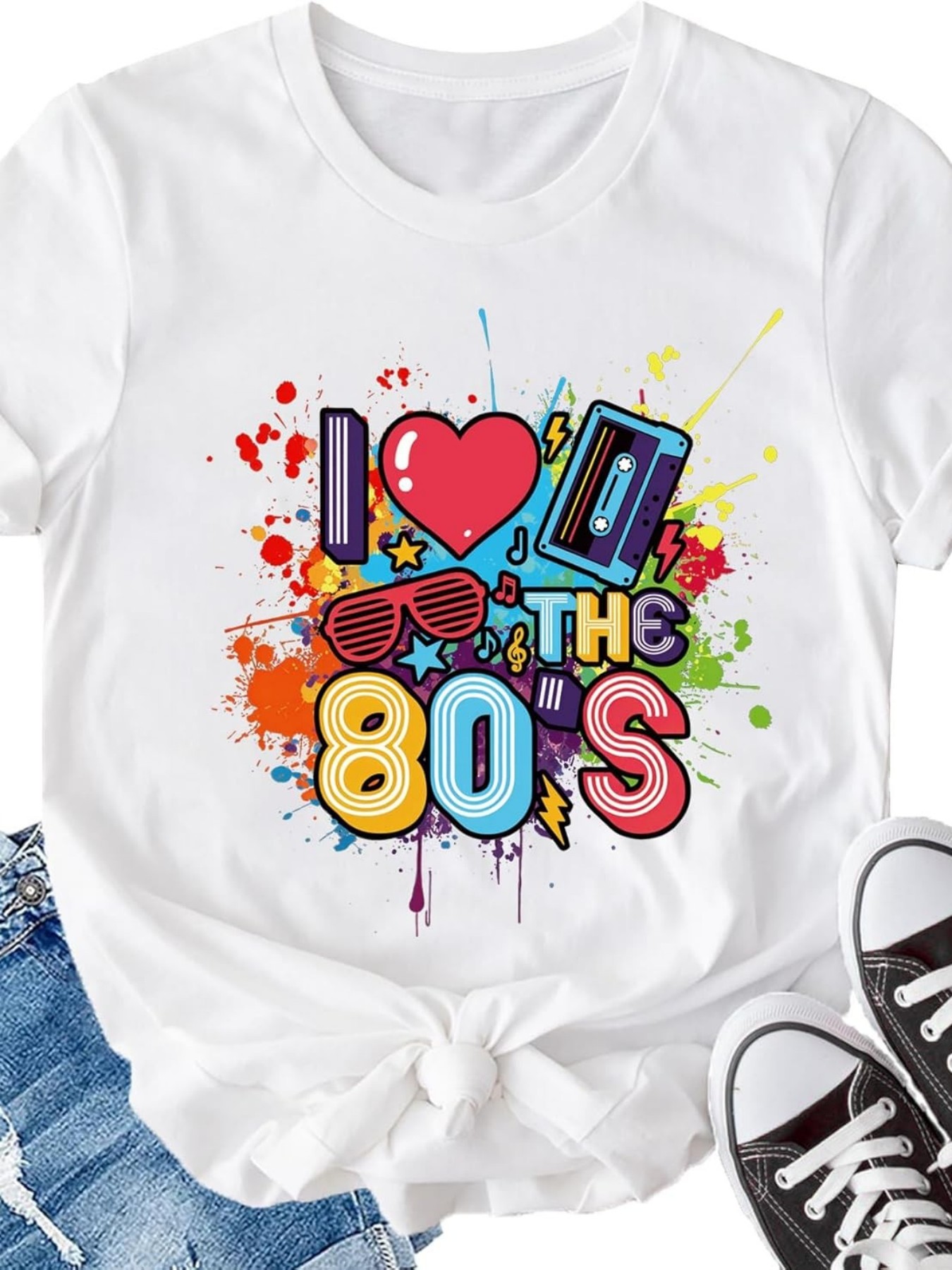 プラスサイズの女性用半袖Tシャツ I Love The 80 - Summer Loving Clothing のレビューと価格