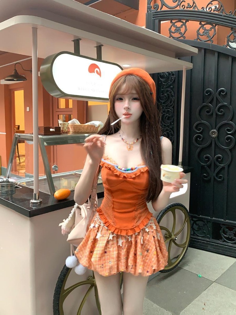 夏新オレンジドーパミンスイートスパイシーガールレースキャミソ - Summer Clothing Model のレビューと価格
