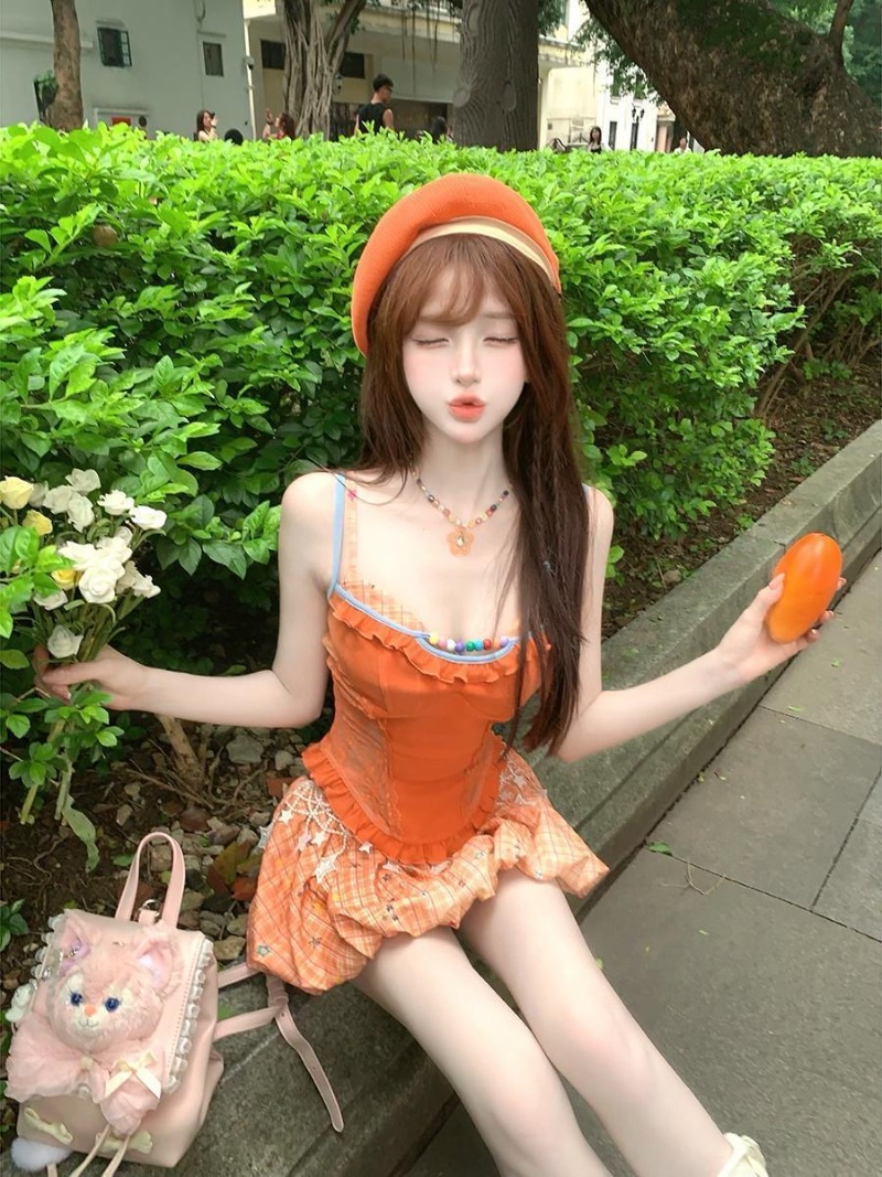 夏新オレンジドーパミンスイートスパイシーガールレースキャミソ - Summer Clothing Model のレビューと価格