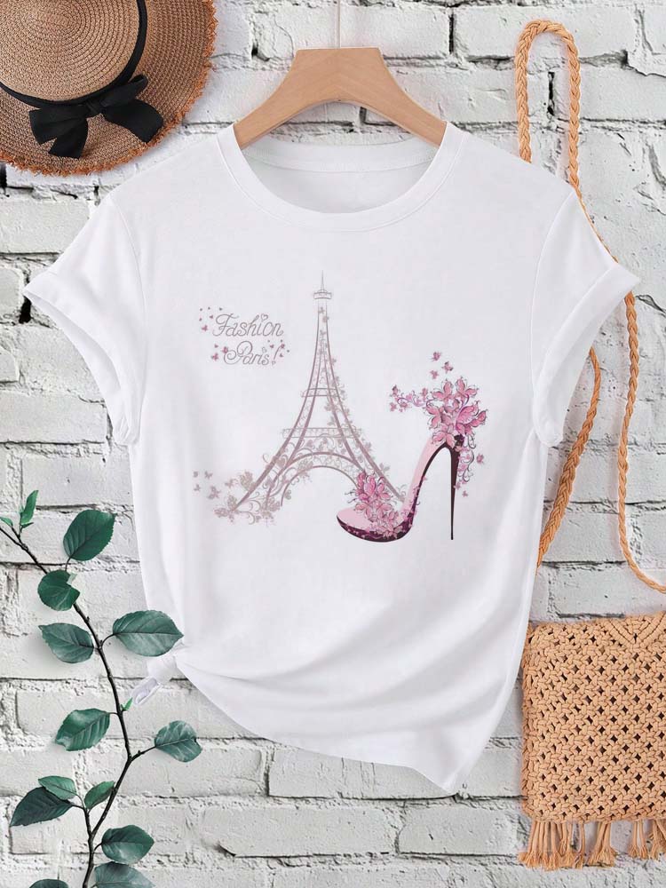 ファッションパリエッフェル塔プリント女性 Tシャツ半袖クルー - Summer Clothing In Paris のレビューと価格