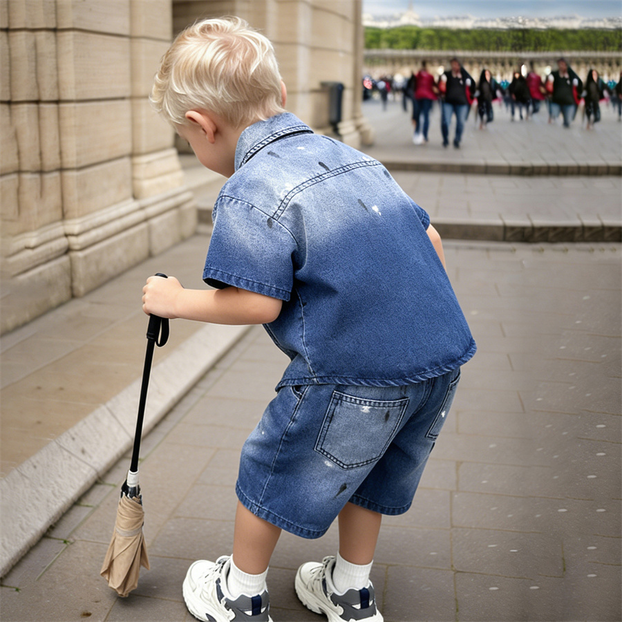 おしゃれな子供用サマーデニムスーツ、男の子用、2歳～11歳、 - Summer Clothing Drawing For Kids のレビューと価格