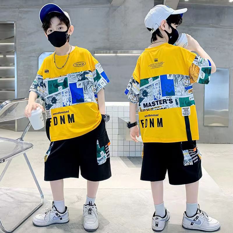 ティーンボーイズ服セット夏の新落書きパターン半袖 Tシャツ  - Summer Clothing Drawing For Kids のレビューと価格