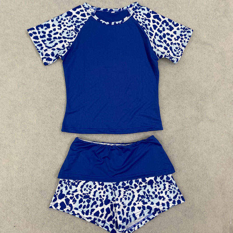 夏新アメリカンレトロヒョウ柄パッチワーク半袖ショーツセット  - Summer Clothing Model のレビューと価格