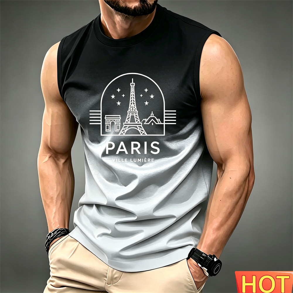 夏のメンズグラデーションノースリーブ Tシャツ通気性ホームラ - Summer Clothing In Paris のレビューと価格