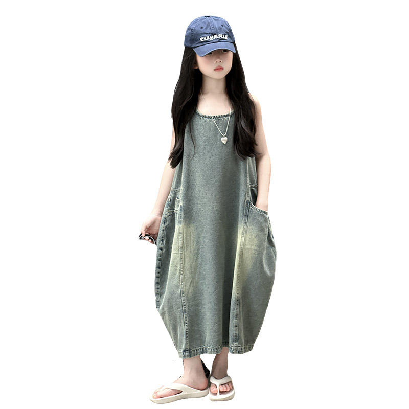 ヴィンテージブルー子供女の子高品質ノースリーブデニムドレスス - Summer Clothing For Girls のレビューと価格