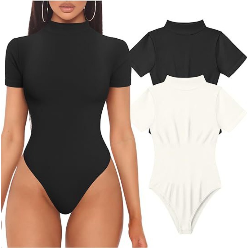 半袖タートルネックボディスーツ女性のセクシーなトップス夏のワ - Summer Clothing Model のレビューと価格