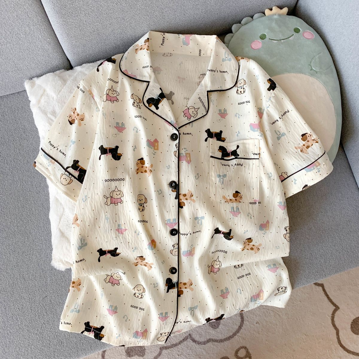 夏用薄手パジャマ 女性用 子犬柄 半袖ショートパンツ 甘くて - Summer Clothing Sets Women のレビューと価格