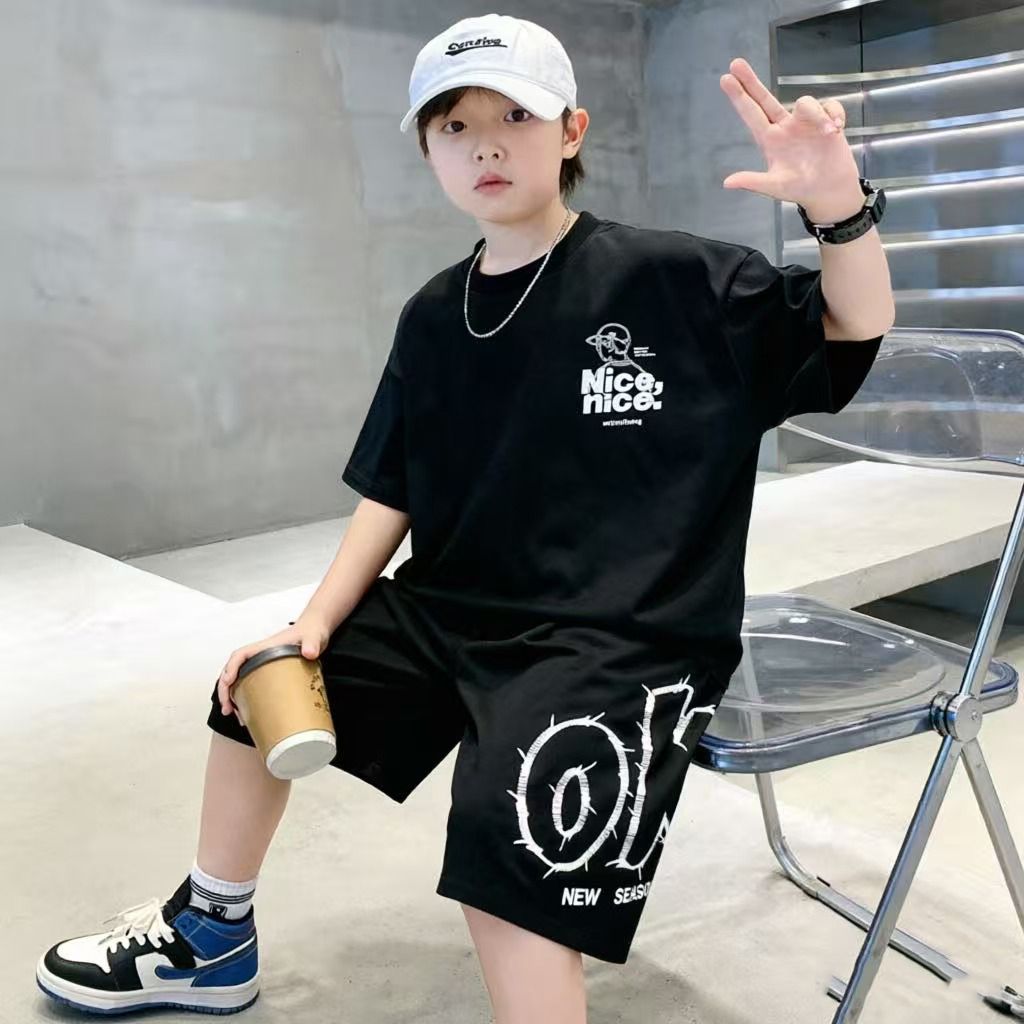 綿素材の夏用ヒップホップボーイズ服セット、Tシャツ+ショート - Summer Clothing Drawing For Kids のレビューと価格