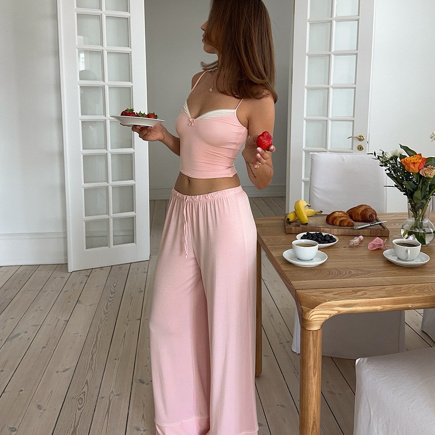 夏の女性用衣類、深いVネックのリボンタイキャミソールパジャマ - Summer Clothing Sets Women のレビューと価格